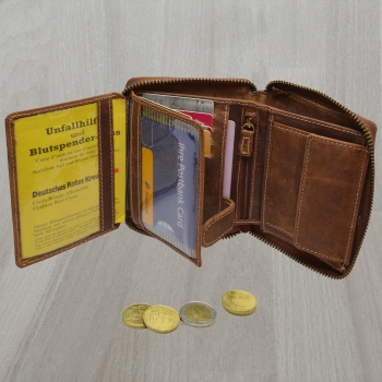 Echt Leder Herren Portemonnaie Vintage Design mit rundum Reißverschluss Geldbörse